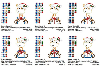 Christmas Giraffe Gift Cutie - Appliqué - Machine Embroidery Design