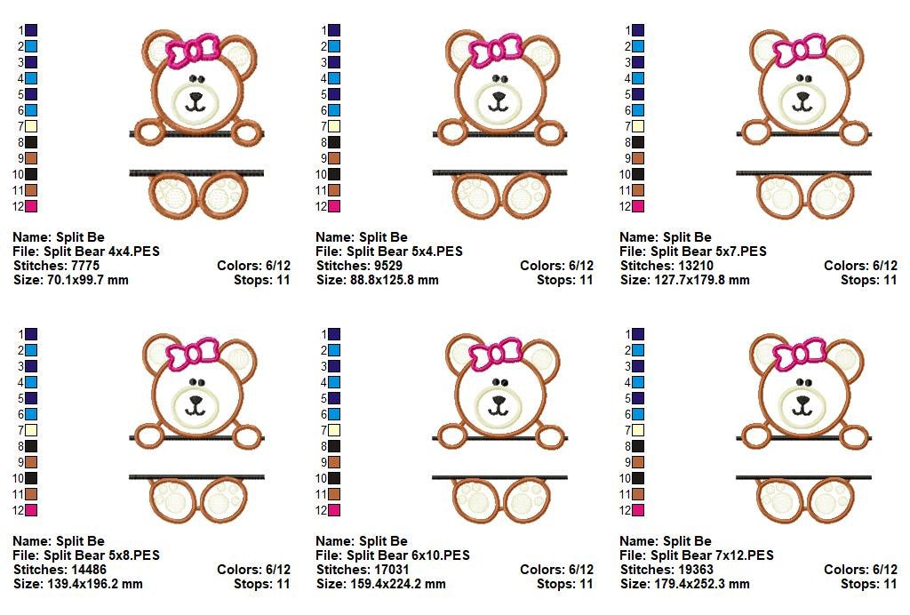 🎀 Cute Bow & Bowtie Teddy Bears 🧸 – Appliqué – Machine Embroidery Design