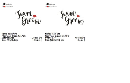 Team Bride & Team Groom - Satin Stitch - Machine Embroidery Design