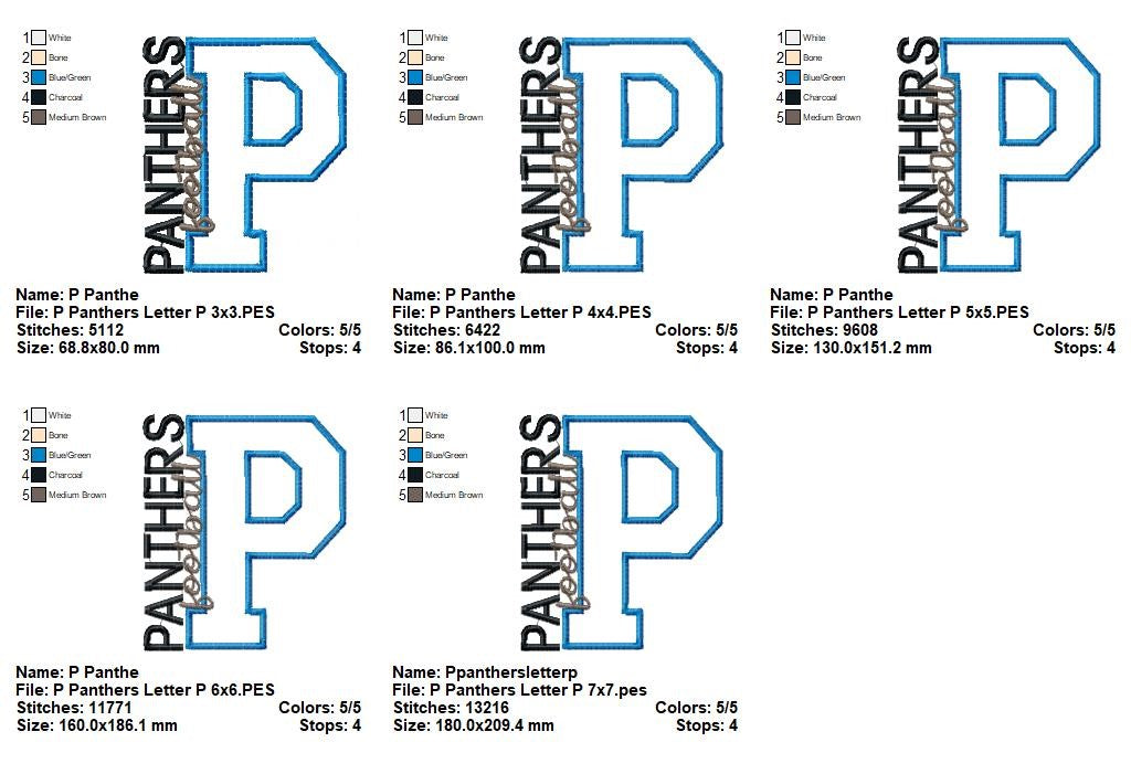 Panthers P Monogram - Appliqué - Machine Embroidery Design