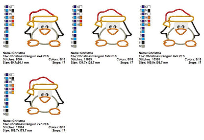 ❄️ Cute Penguin in Santa Hat 🎄🐧 – Appliqué – Machine Embroidery Design