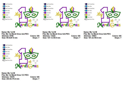 My 1st Mardi Gras Mask - Appliqué - Machine Embroidery Design