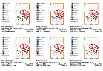 Bunny Girl Frame Appliqué - Satin Stitch – Machine Embroidery Design