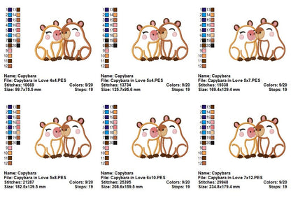 Snuggly Capybaras in Love – Applique – Machine Embroidery Design