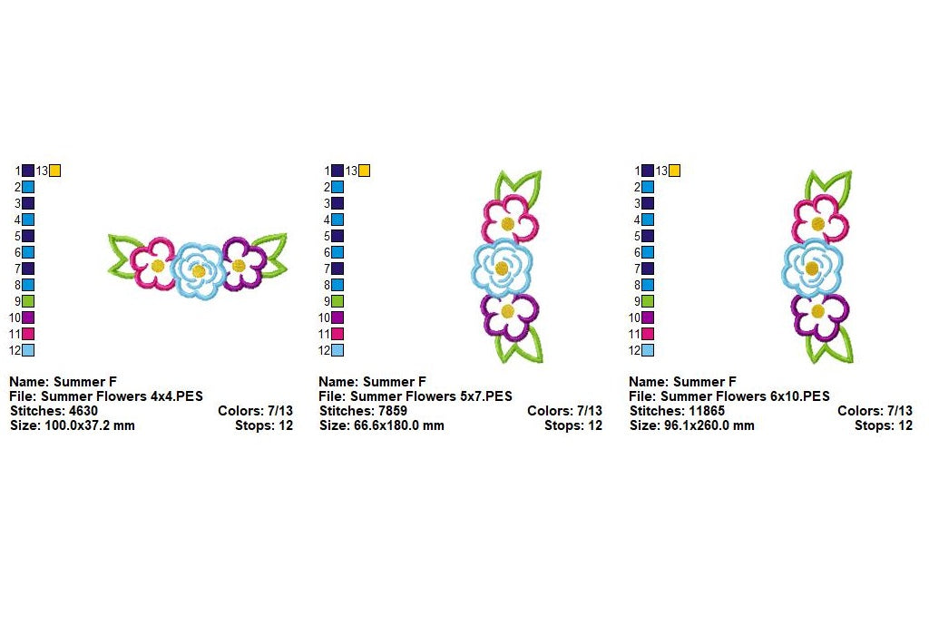 Summer Flowers Border – Appliqué – Machine Embroidery Design