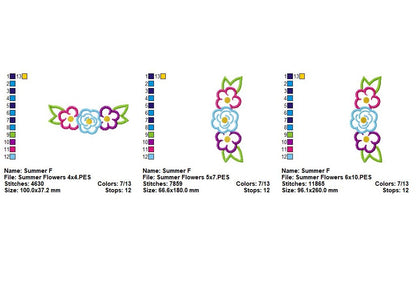 Summer Flowers Border – Appliqué – Machine Embroidery Design