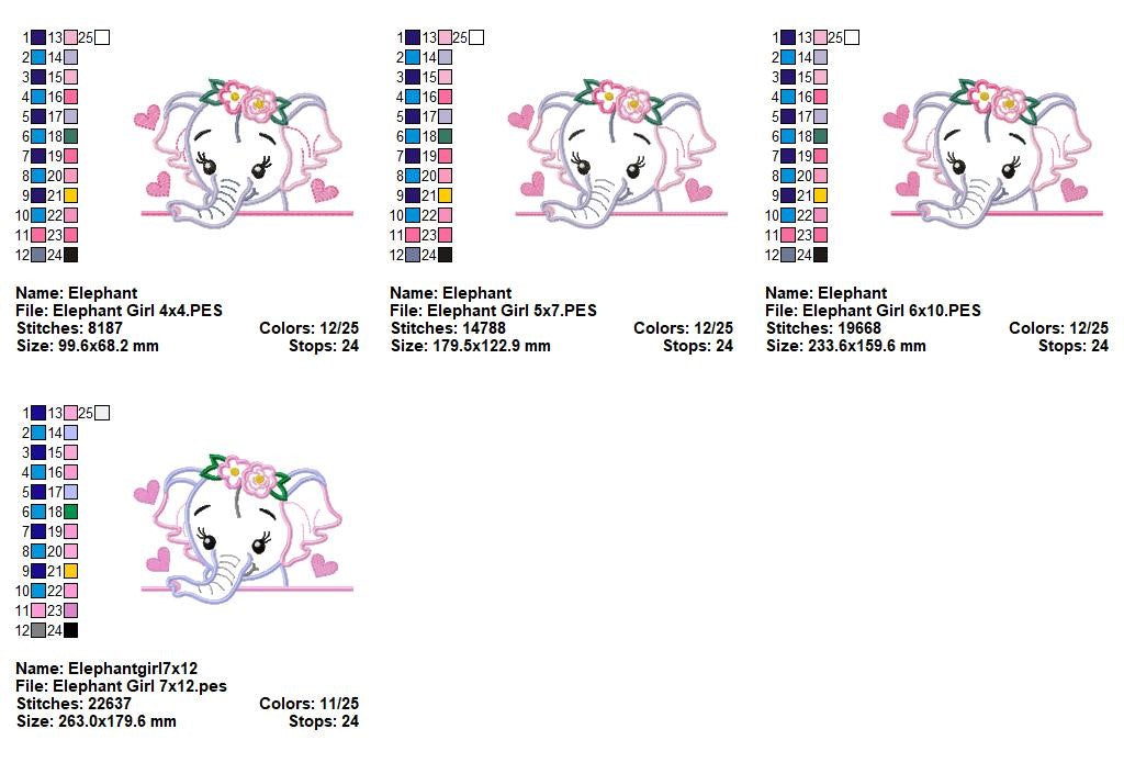 Sweet Peekaboo Elephants - Appliqué - Machine Embroidery Design