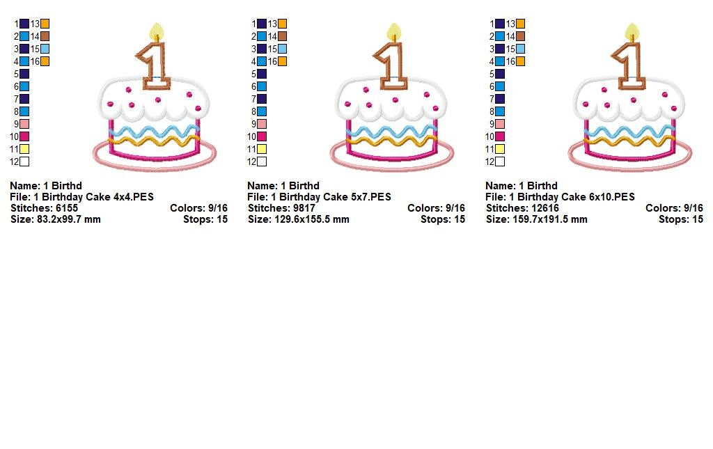 Sweet First Birthday Cake - Appliqué - Machine Embroidery Design