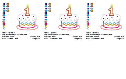 Sweet First Birthday Cake - Appliqué - Machine Embroidery Design
