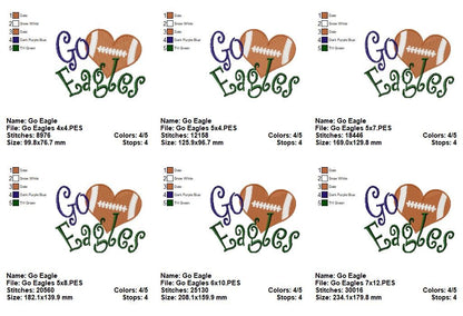 Go Eagles Football Heart – Fill Stitch – Machine Embroidery Design