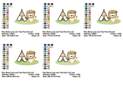 Boho Lion with Teepee – Appliqué – Machine Embroidery Design