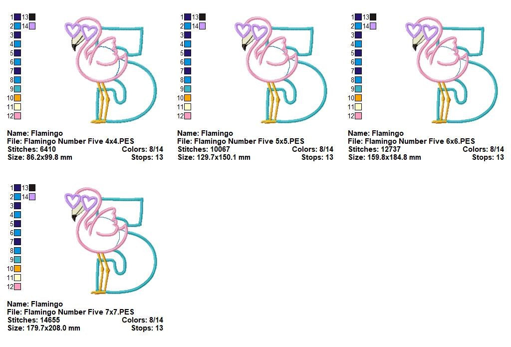 Sunny Flamingo Number Five - Applique - Machine Embroidery Design