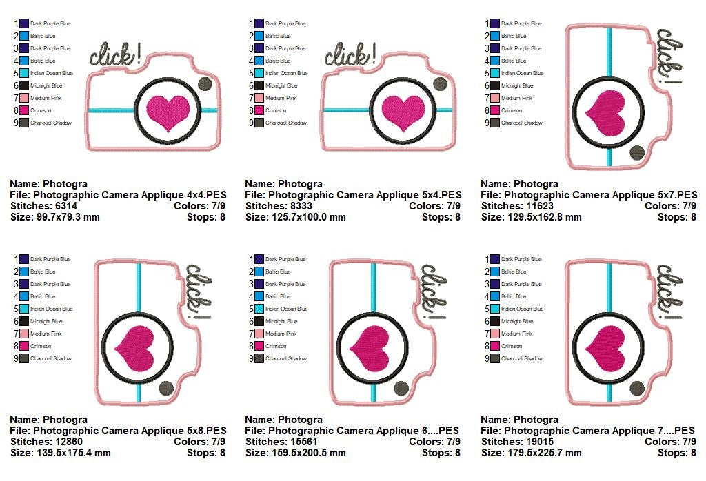 Click Camera with Heart – Appliqué – Machine Embroidery Design