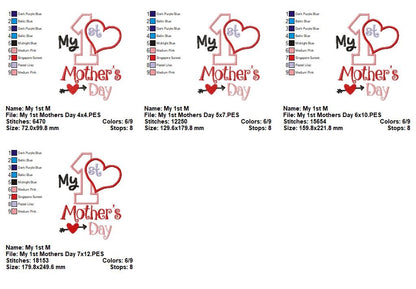 My 1st Mother's Day - Applique Stitch - Machine Embroidery Design