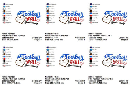 Football Y’all Heart - Appliqué - Machine Embroidery Design