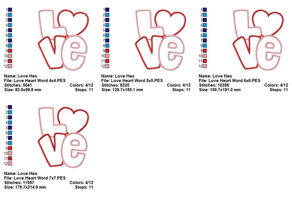 Love Heart Word - Applique - Machine Embroidery Design