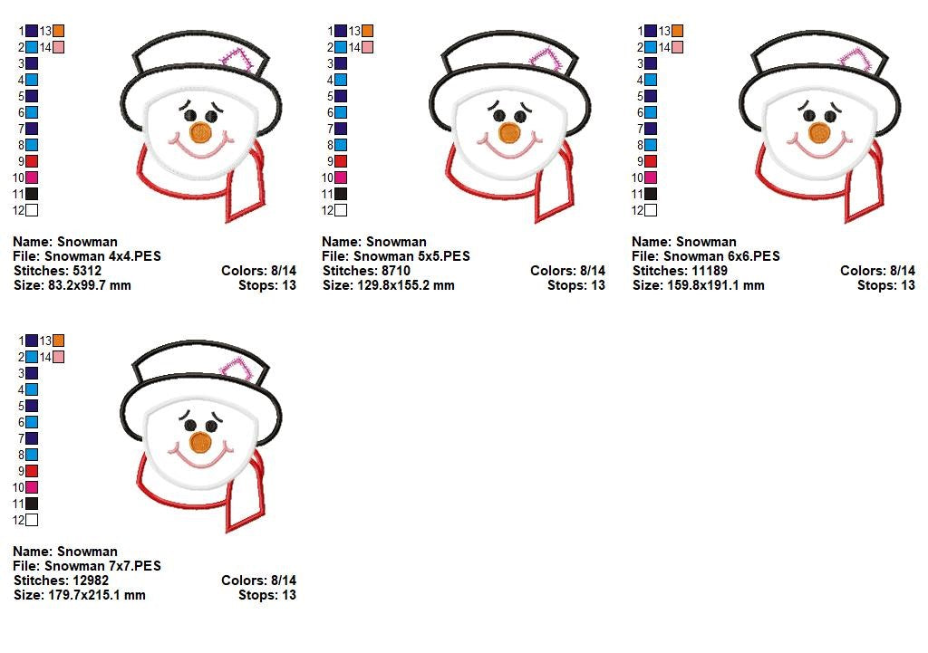 Sweet Smiling Snowman – Appliqué – Machine Embroidery Design