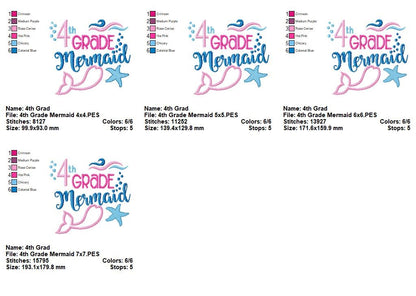 4th Grade Mermaid School – Appliqué – Machine Embroidery Design