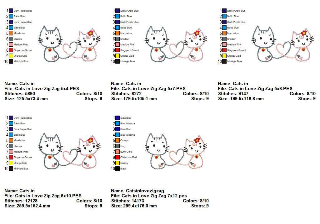 Cats in Love – Zig Zag Appliqué – Machine Embroidery Design