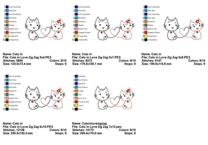 Cats in Love – Zig Zag Appliqué – Machine Embroidery Design