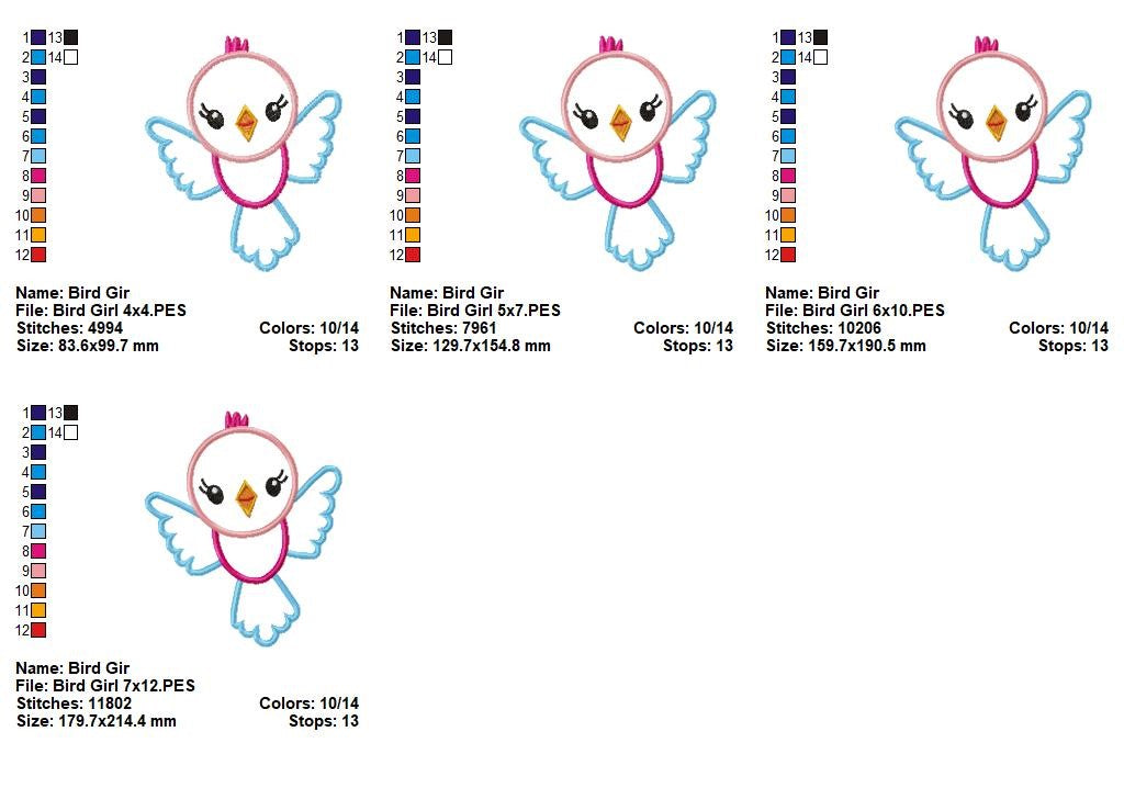 Sweet Flying Bird - Appliqué – Machine Embroidery Design