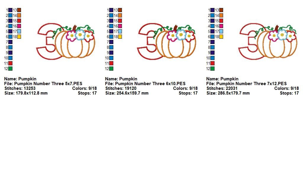 Pumpkin Birthday Three - Appliqué - Machine Embroidery Design