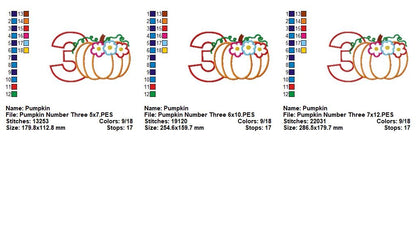 Pumpkin Birthday Three - Appliqué - Machine Embroidery Design