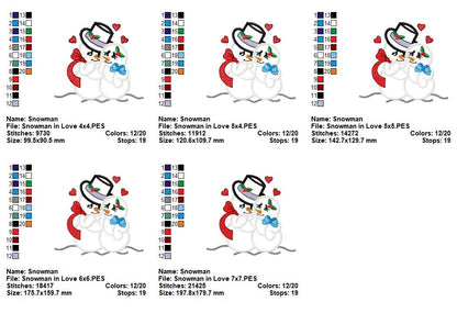 Snowman in Love - Appliqué - Machine Embroidery Design