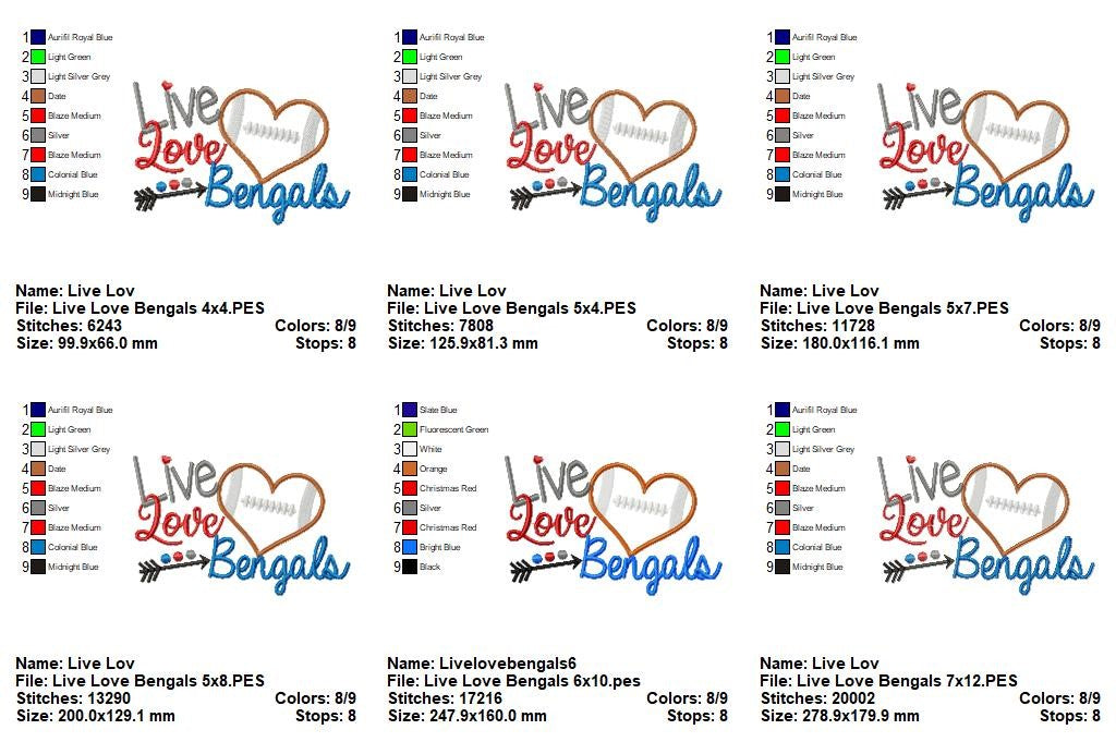 Live Love Bengals – Appliqué – Machine Embroidery Design