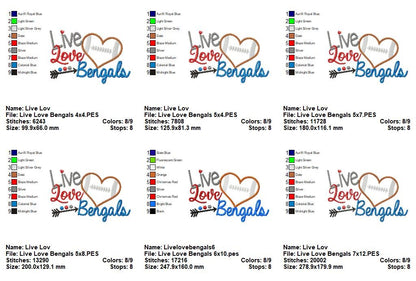 Live Love Bengals – Appliqué – Machine Embroidery Design