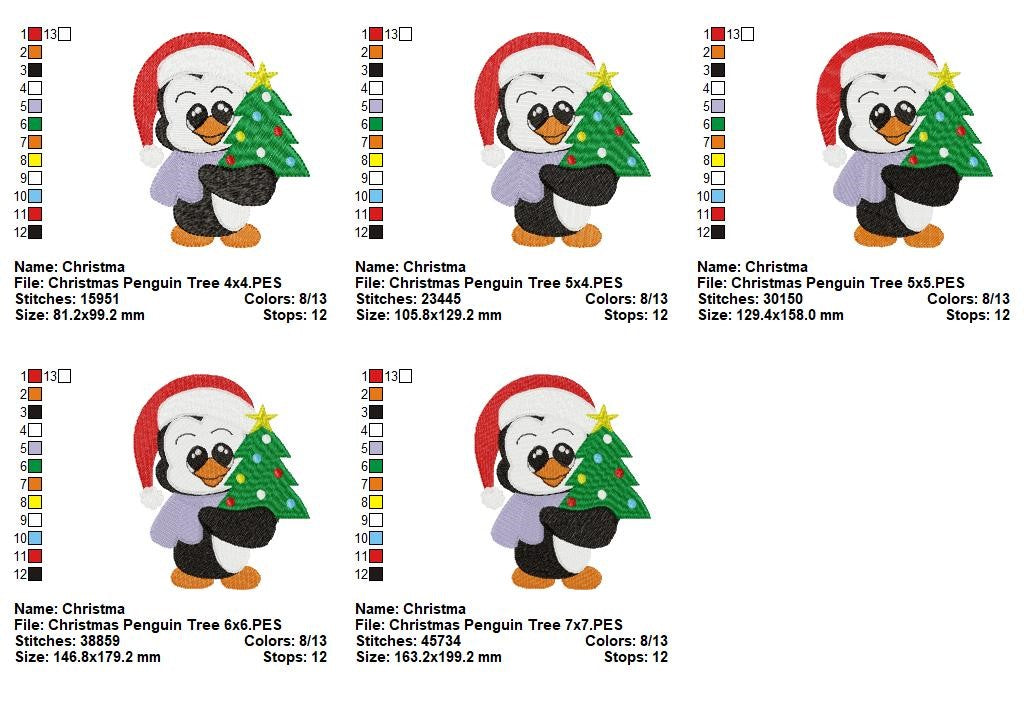 Christmas Penguin Bundle – Fill Stitch – Machine Embroidery Design