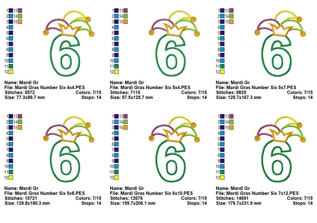 Mardi Gras Number Six - Applique - Machine Embroidery Design