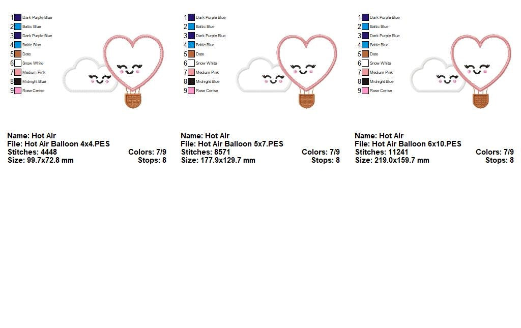 Sweet Heart Balloon & Cloud - Appliqué – Machine Embroidery Design