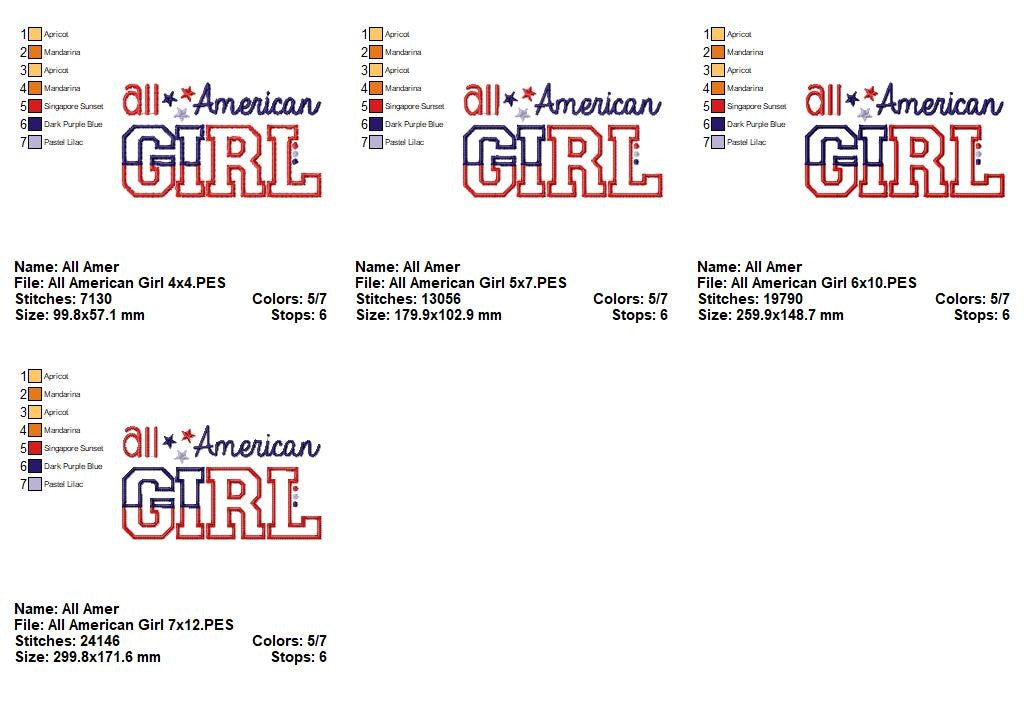 All American Girl – Appliqué – Machine Embroidery Design