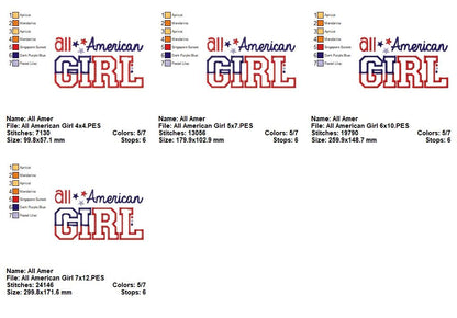All American Girl – Appliqué – Machine Embroidery Design