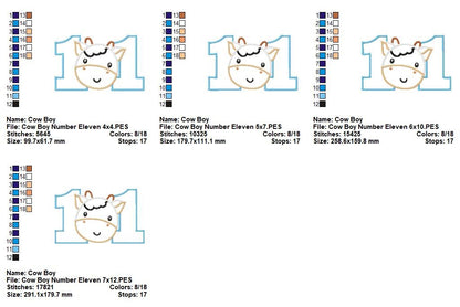 Farmyard Number Eleven Cow - Appliqué - Machine Embroidery Design