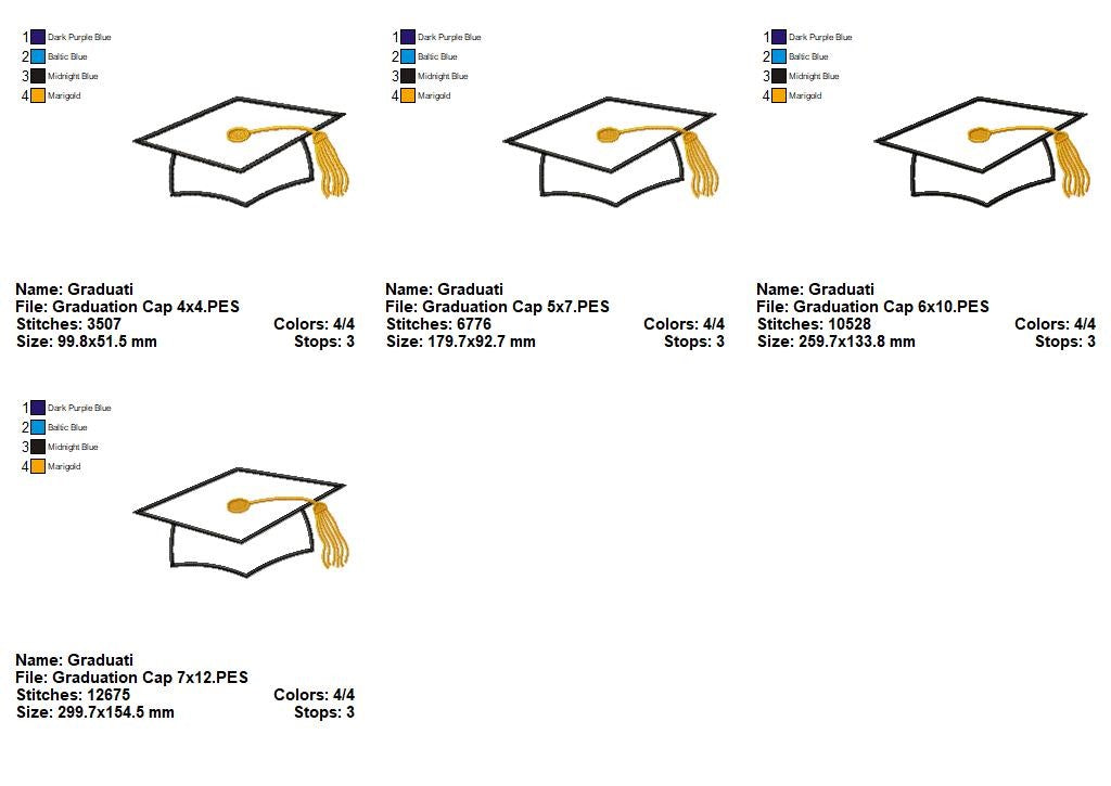 Graduation Cap - Appliqué- Machine Embroidery Design