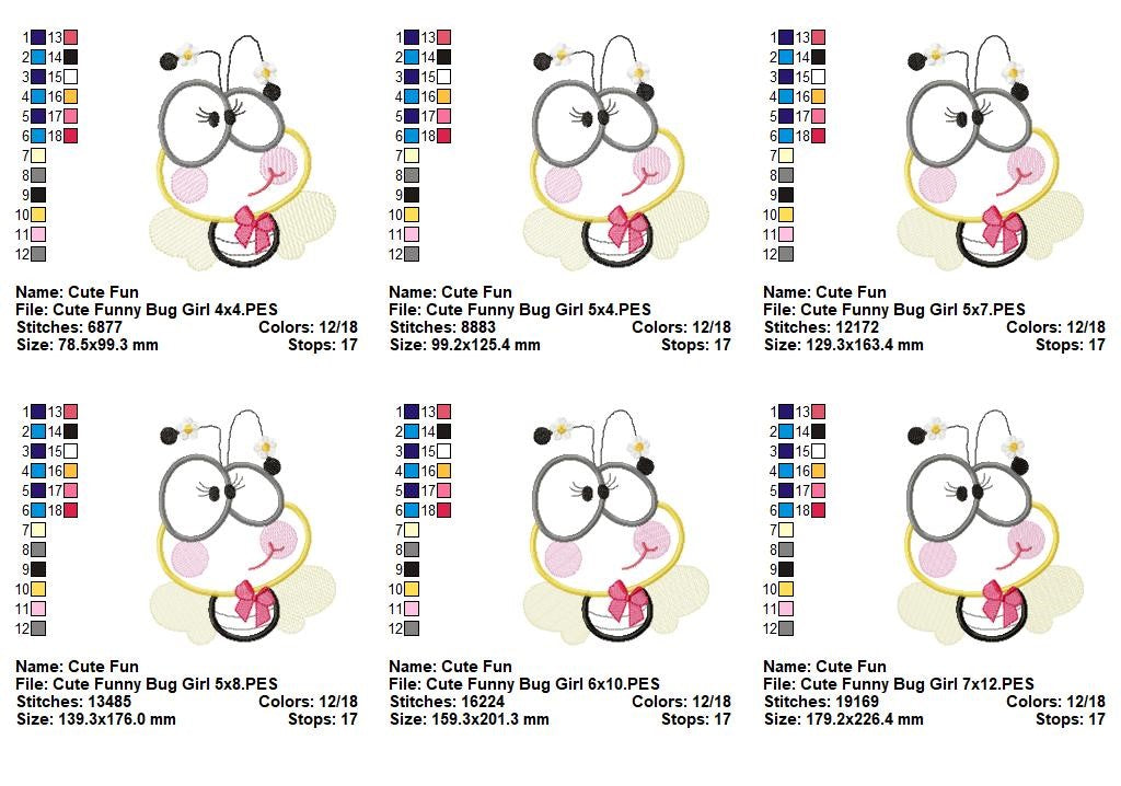 Cute Funny Bugs Bundle - Appliqué - Machine Embroidery Design
