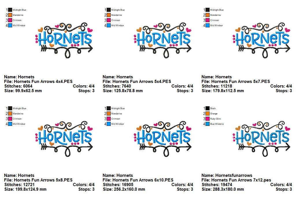 Hornets Fun Arrows - Satin Stitch - Machine Embroidery Design