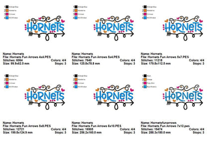 Hornets Fun Arrows - Satin Stitch - Machine Embroidery Design
