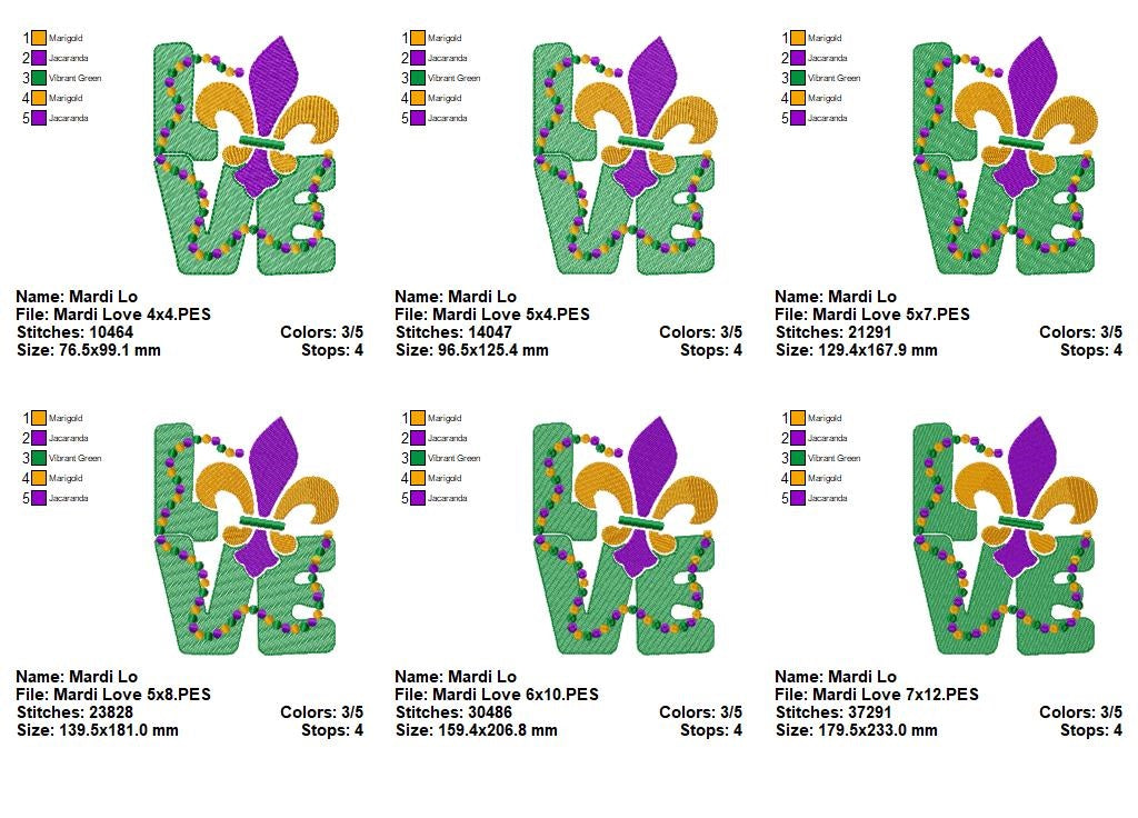 Mardi Gras Love - Fill Stitch - Machine Embroidery Design