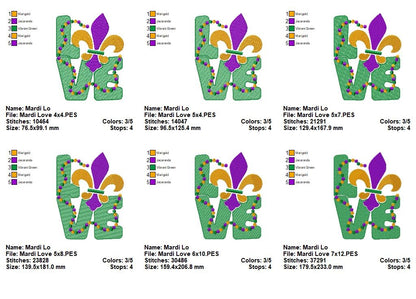 Mardi Gras Love - Fill Stitch - Machine Embroidery Design