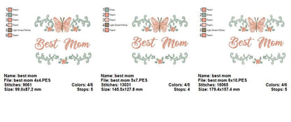 Best Mom Butterfly – Satin Stitch – Machine Embroidery Design