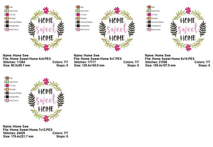 Home Sweet Home Wreath - Satin Stitch - Machine Embroidery Design