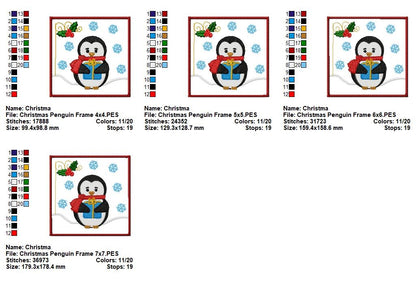 Christmas Penguin Gift - Appliqué - Machine Embroidery Design