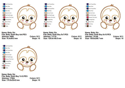 Baby Sloth Boy – Applique Stitch – Machine Embroidery Design
