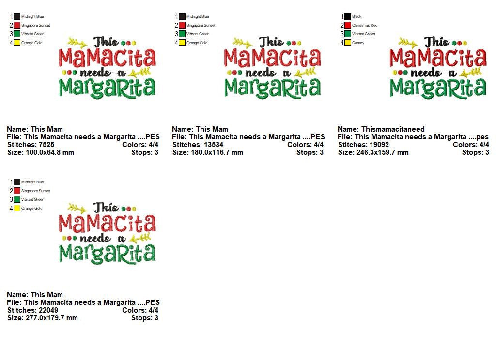 This Mamacita Needs a Margarita – Satin Stitch – Machine Embroidery Design