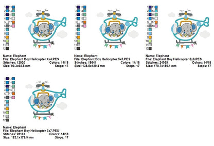 Elephant Boy Helicopter – Appliqué – Machine Embroidery Design