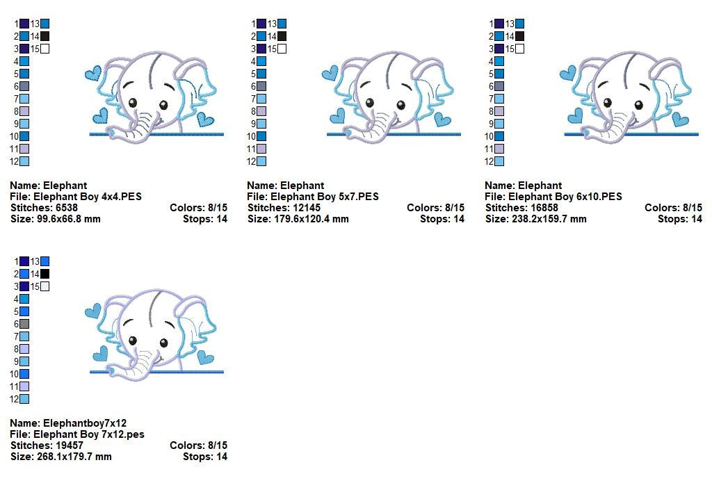 Sweet Peekaboo Elephants - Appliqué - Machine Embroidery Design