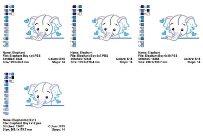 Sweet Peekaboo Elephants - Appliqué - Machine Embroidery Design